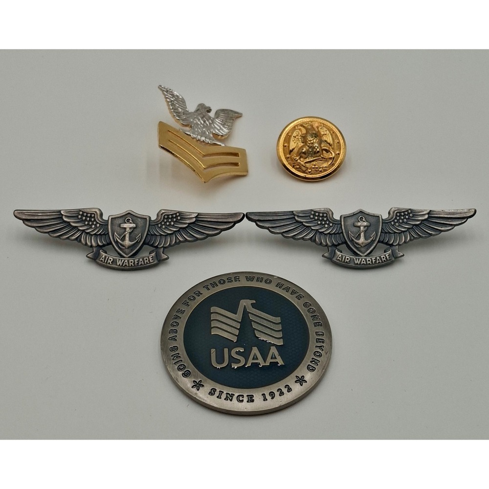 US Navy Air Warfare Wings Rank Pin Waterbury Button USAA Challenge Coin Lot 5pc
